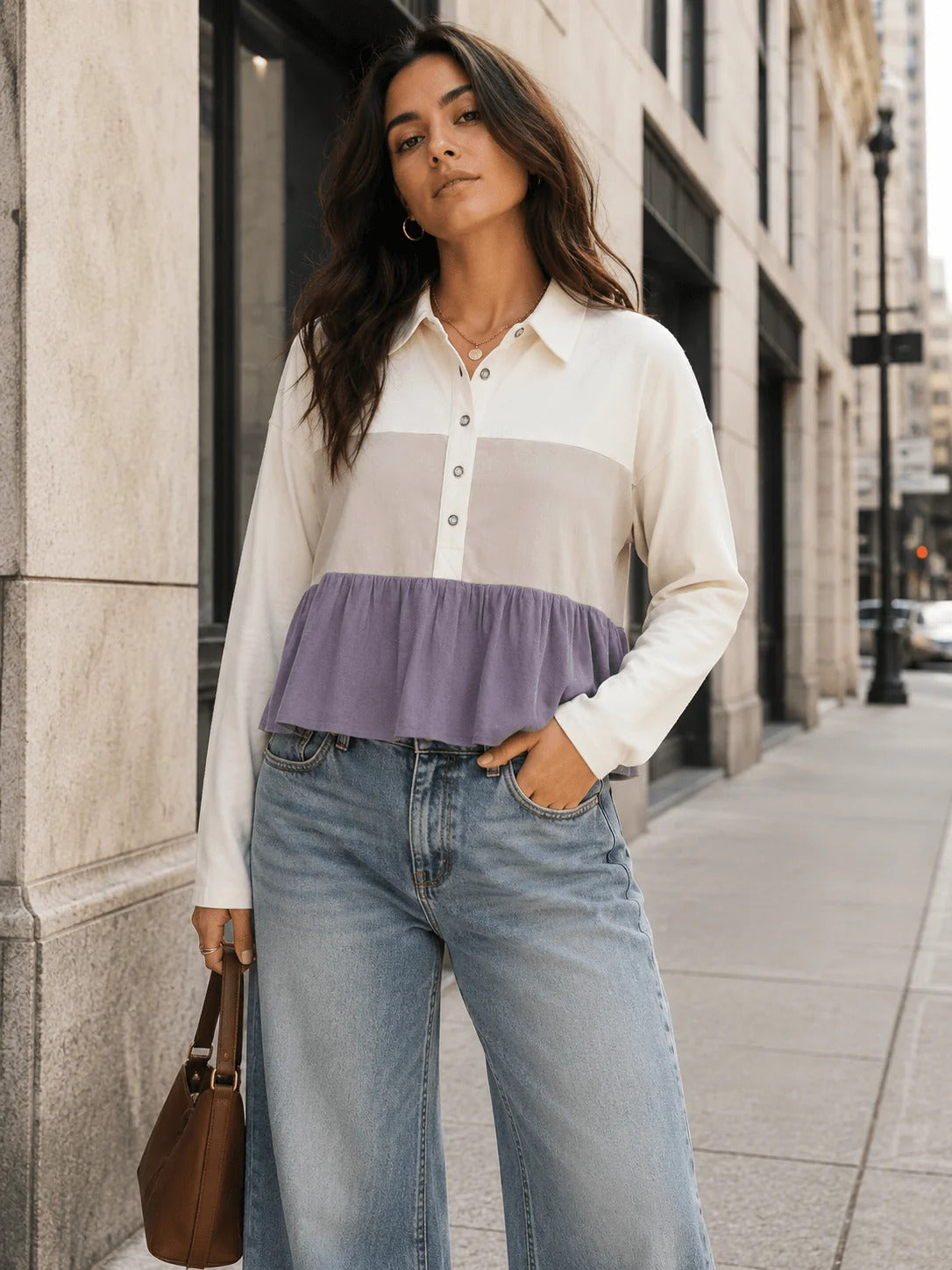 Color Block Ruffle Top