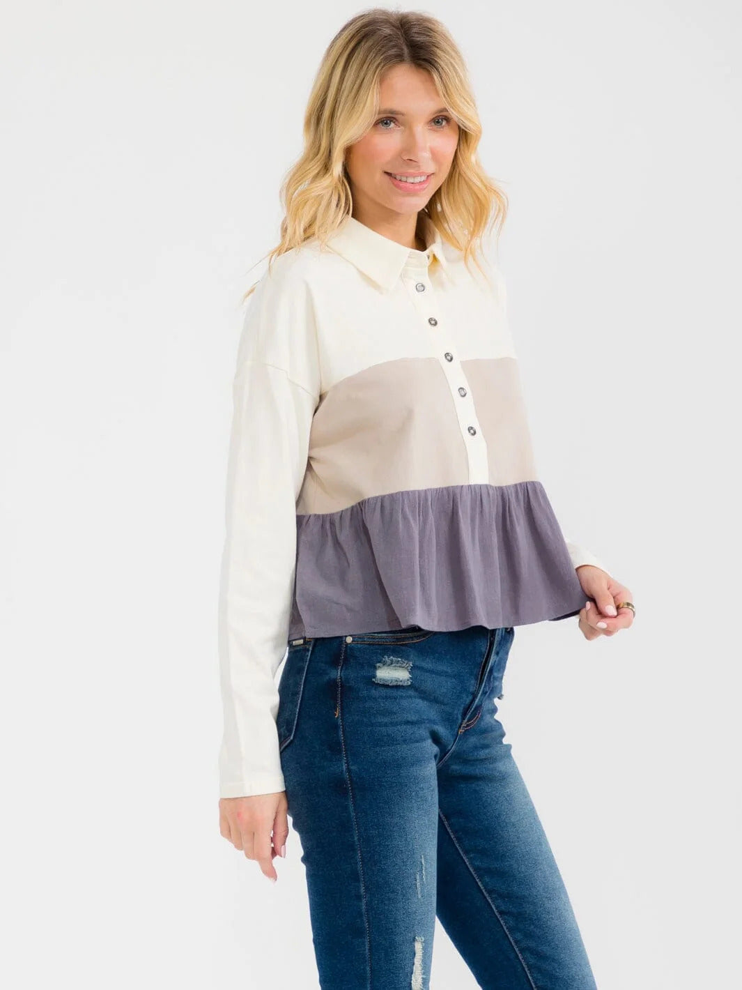 Color Block Ruffle Top