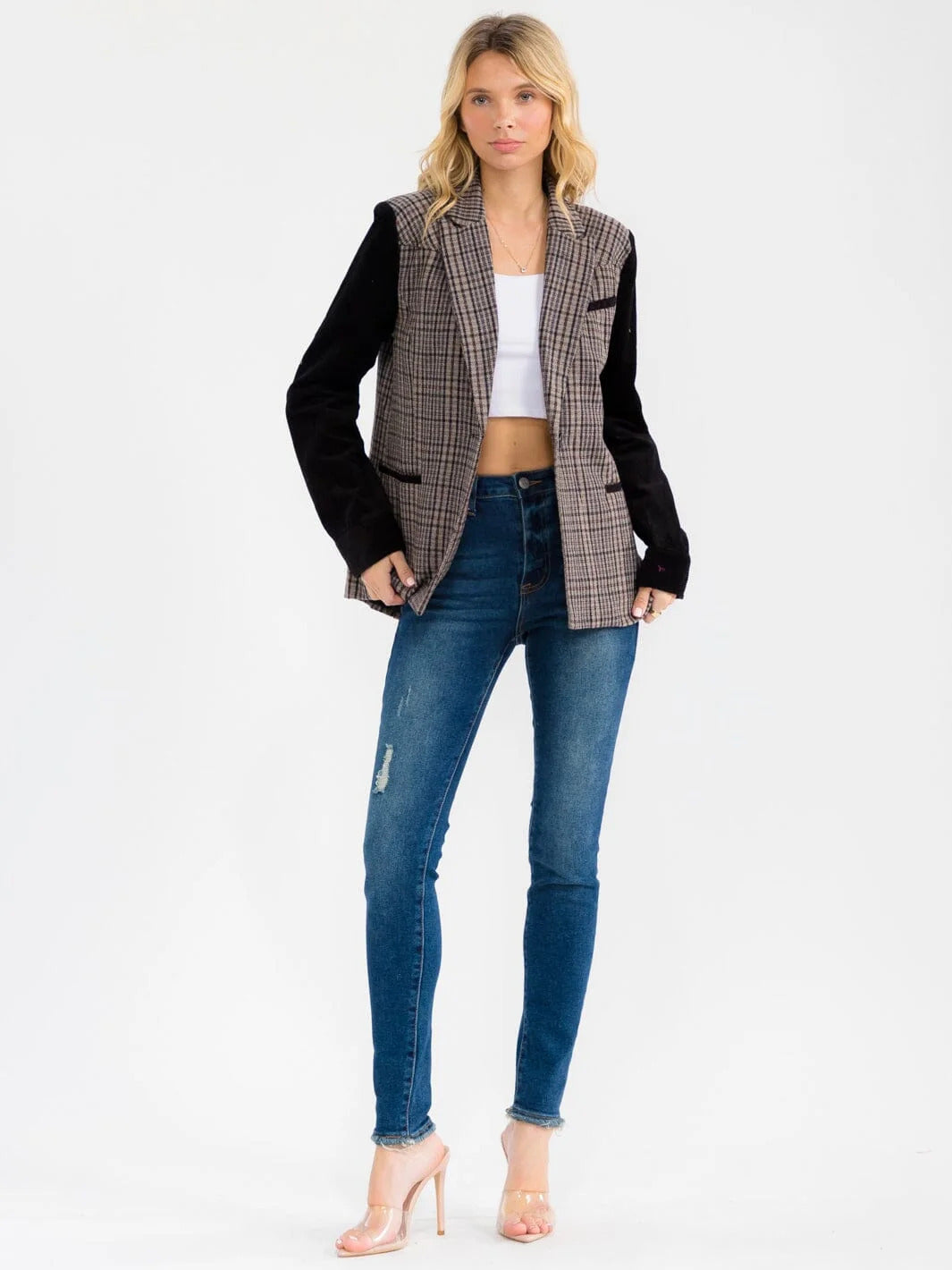Plaid Contrast Blazer