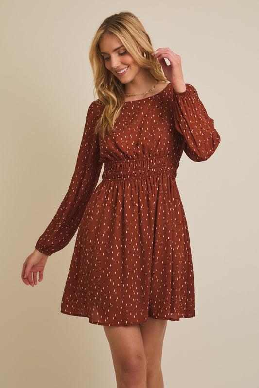 Rust Dotted Mini Dress
