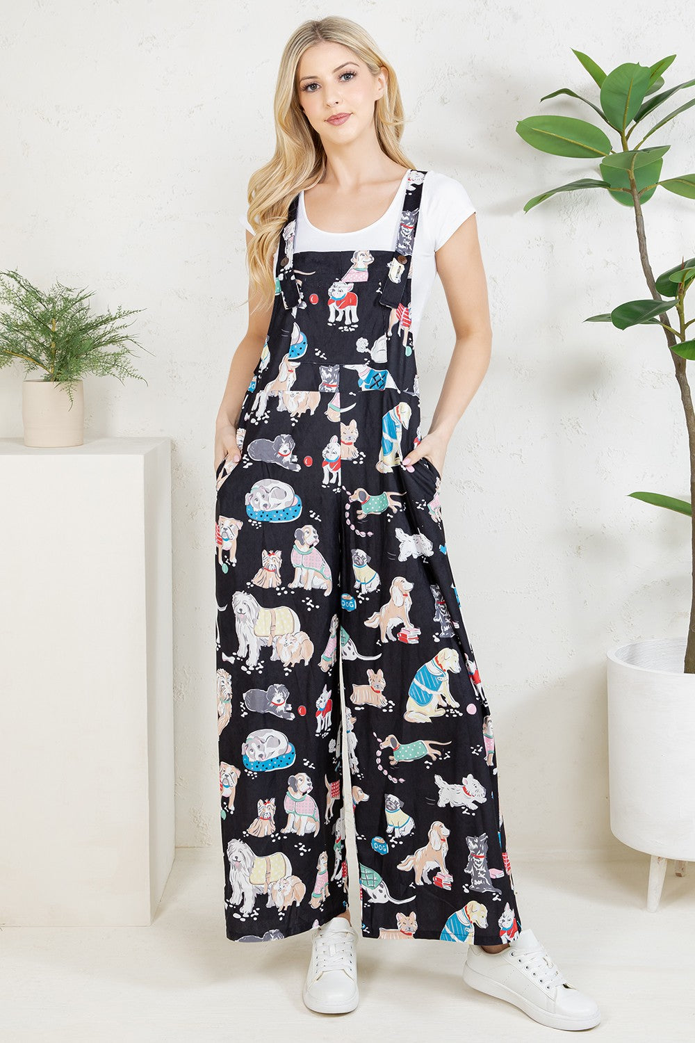 Multi Dog Wide Leg Overalls
