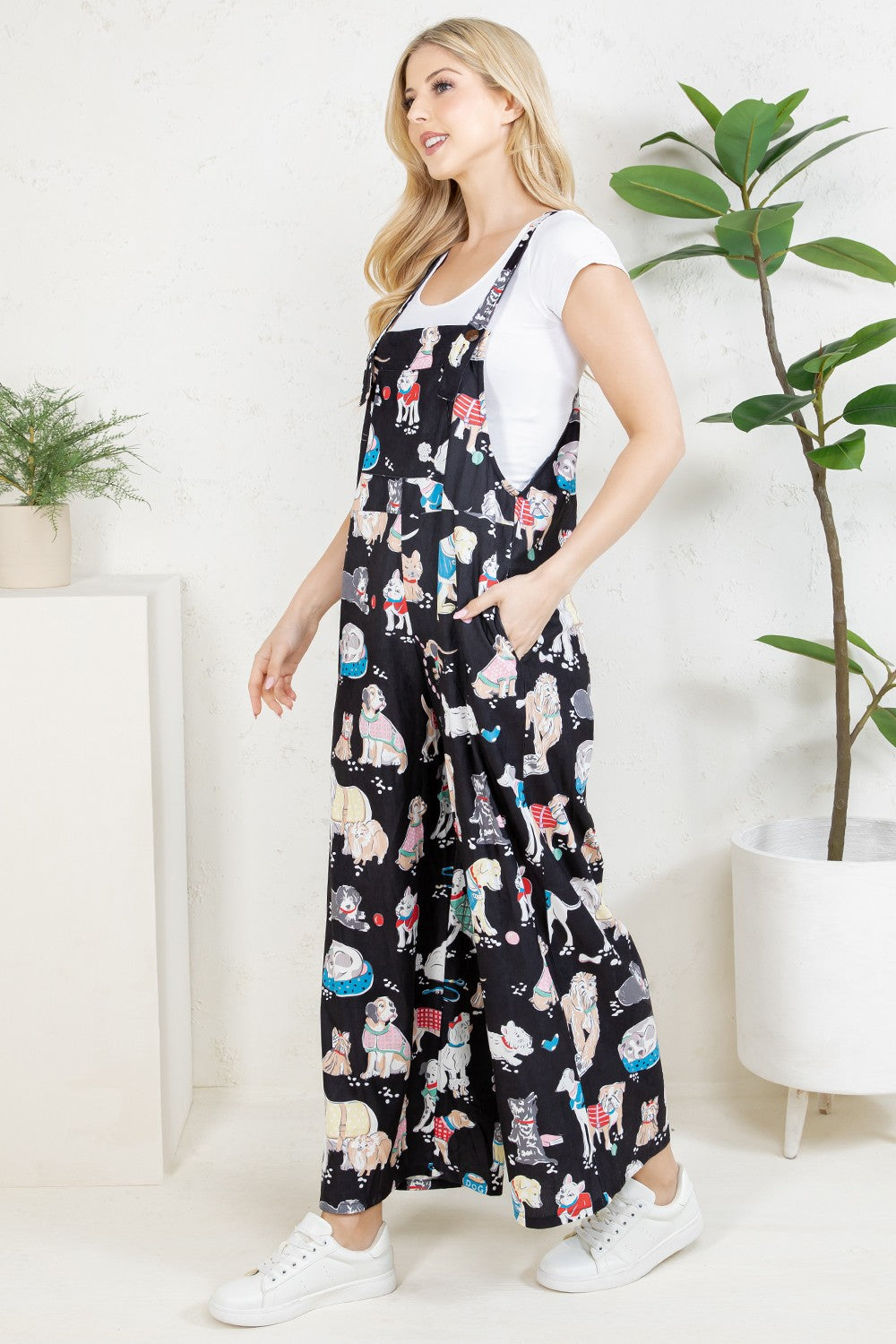 Multi Dog Wide Leg Overalls