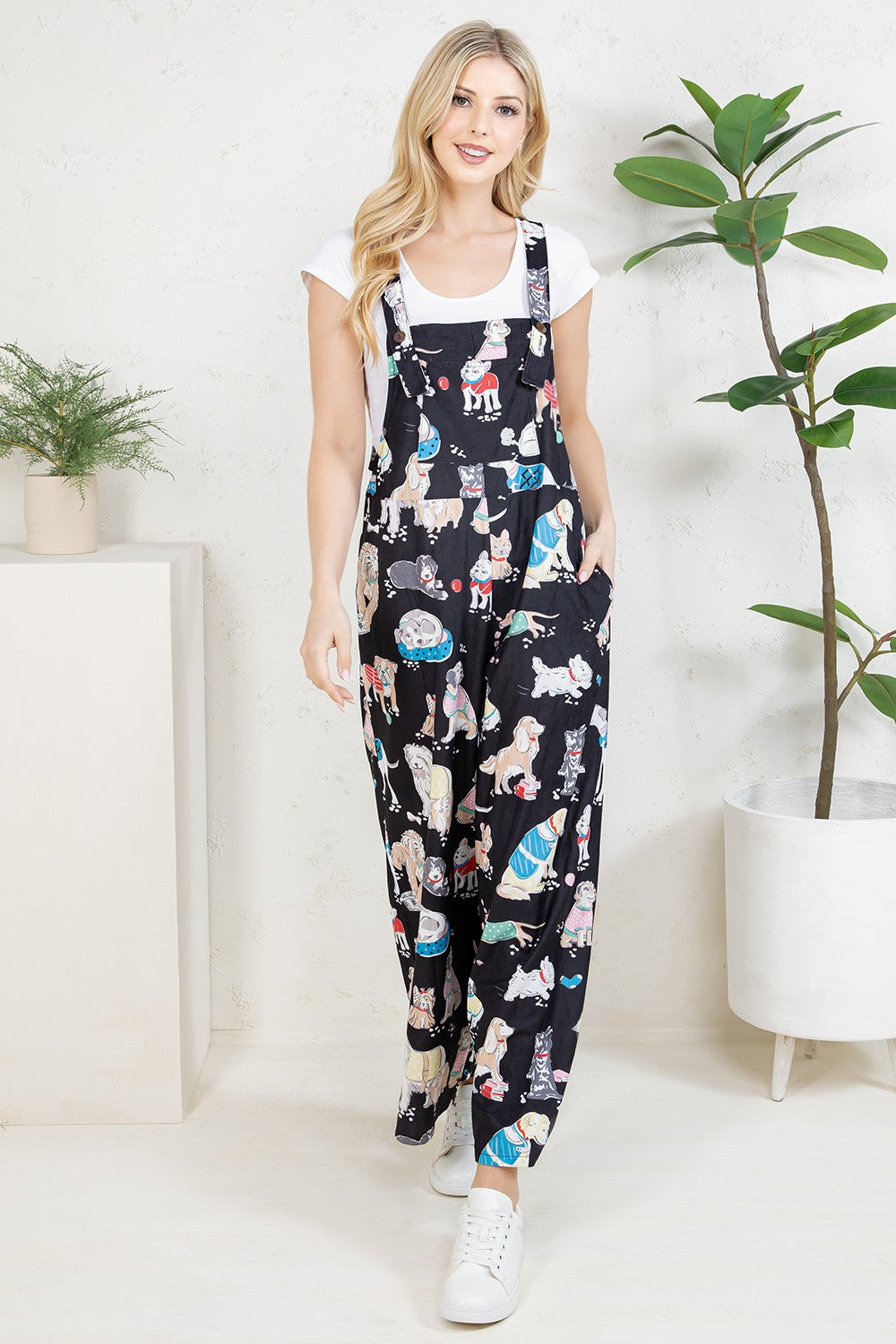 Multi Dog Wide Leg Overalls