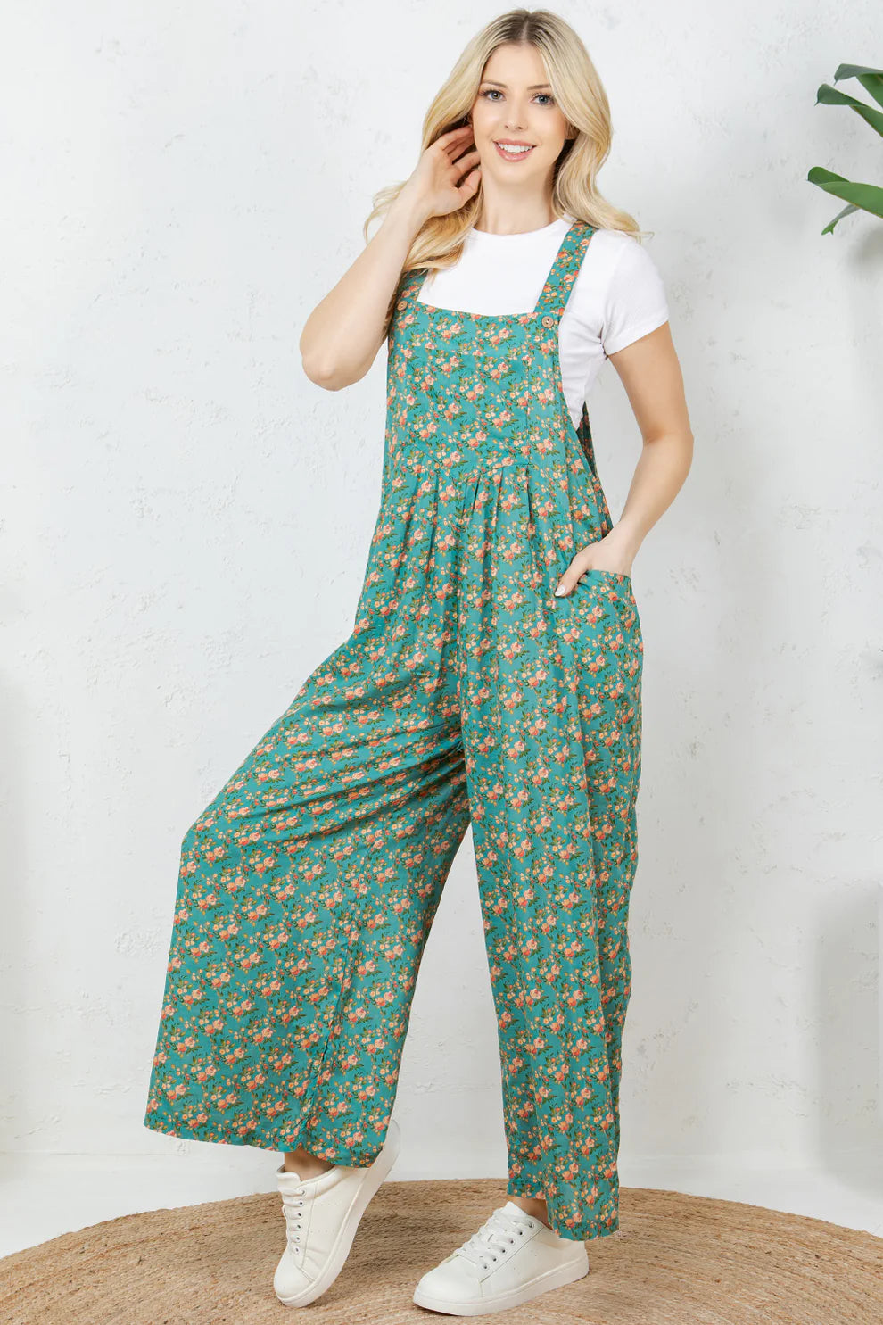 Green Floral Overalls