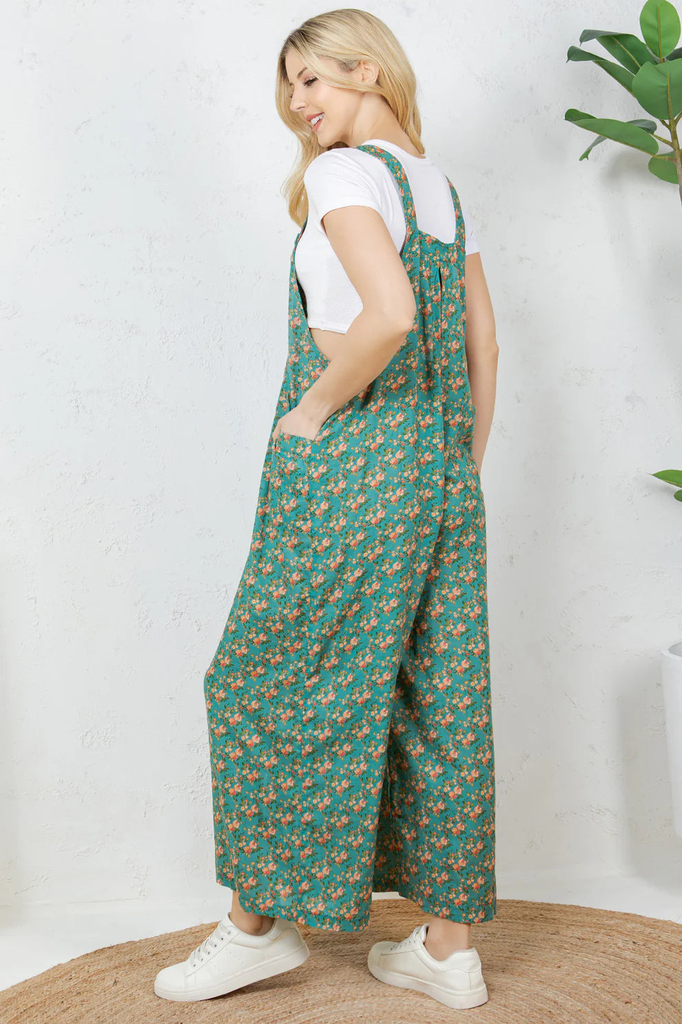 Green Floral Overalls