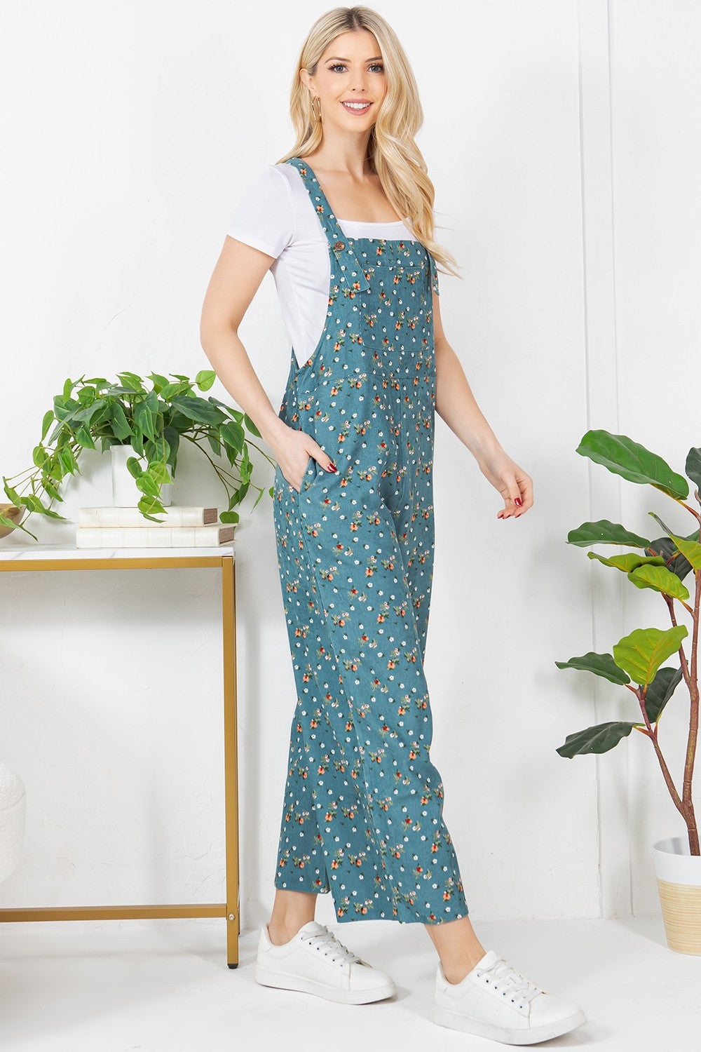 Corduroy Floral Overalls