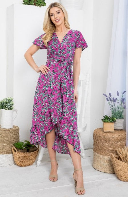 Boho Short Sleeve Purple Floral Dress