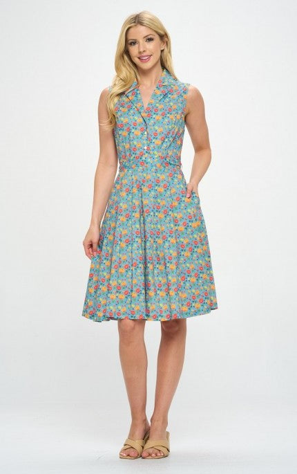 Floral Print V-Neck Sleeveless Mini Dress