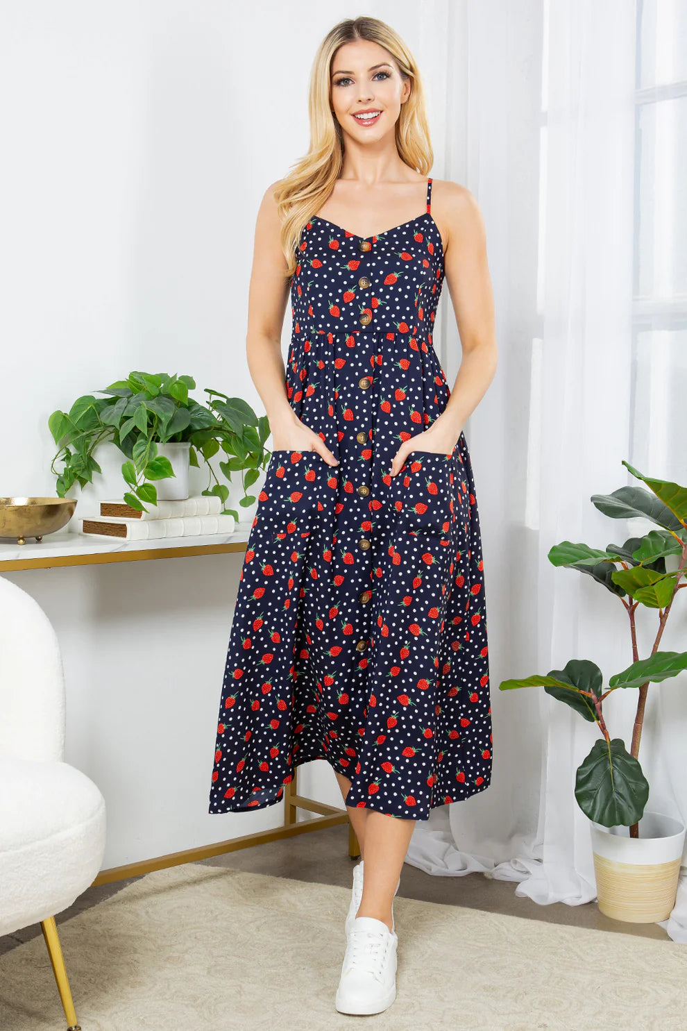 Strawberry Faux Button Maxi Dress