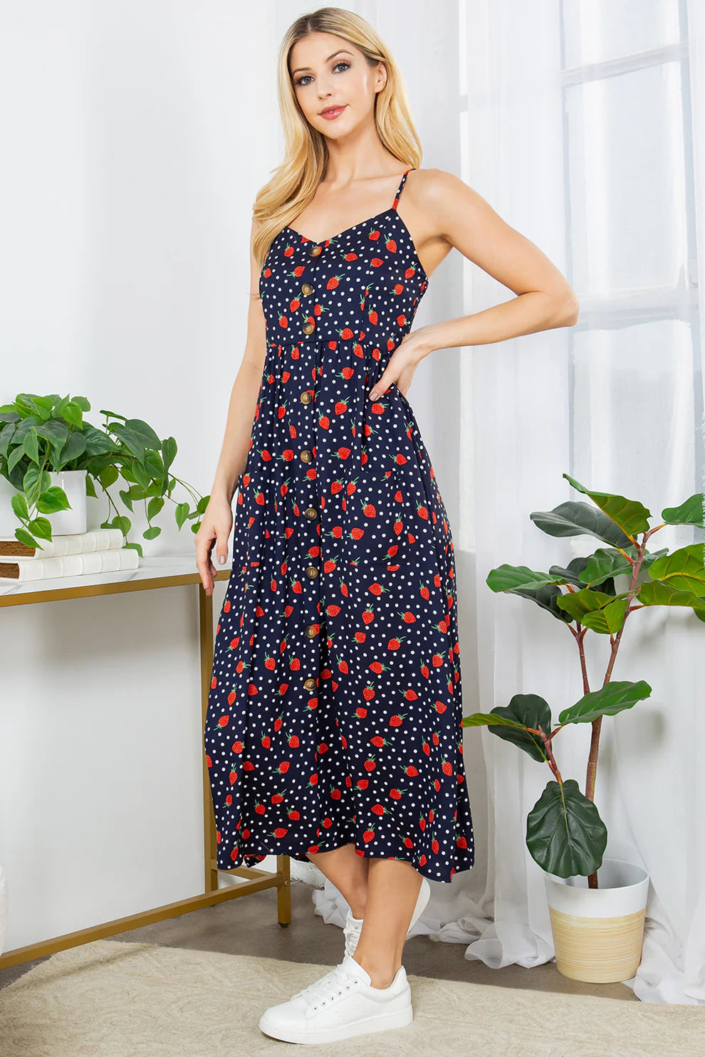 Strawberry Faux Button Maxi Dress