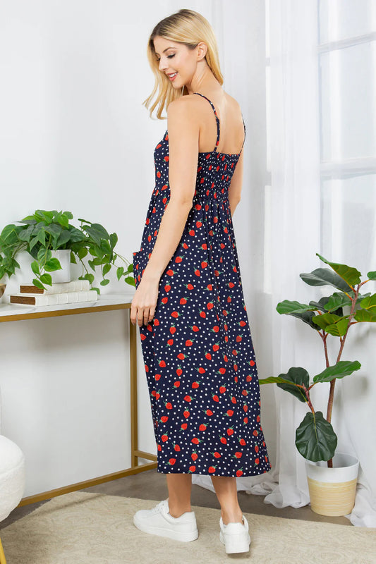 Strawberry Faux Button Maxi Dress
