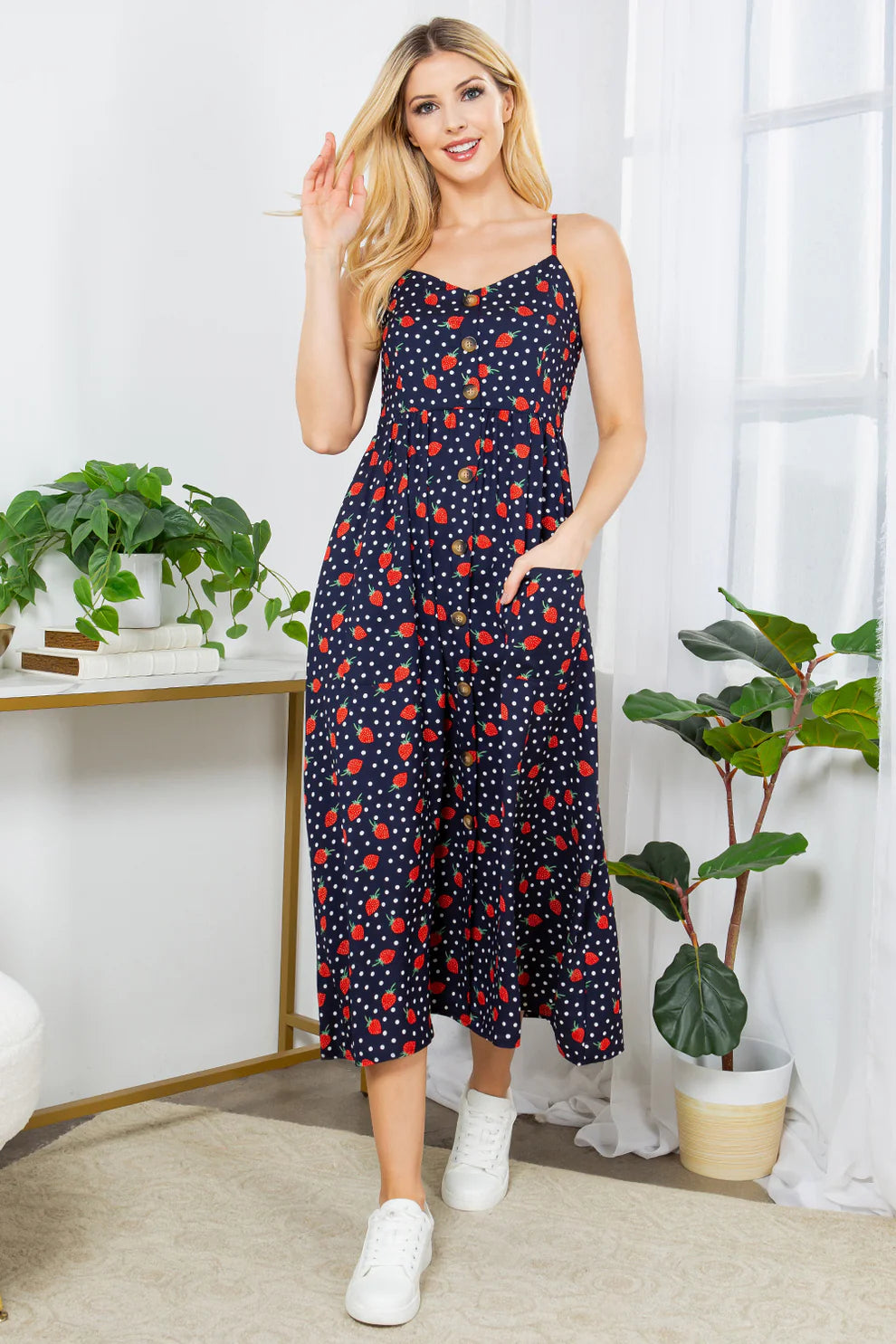 Strawberry Faux Button Maxi Dress