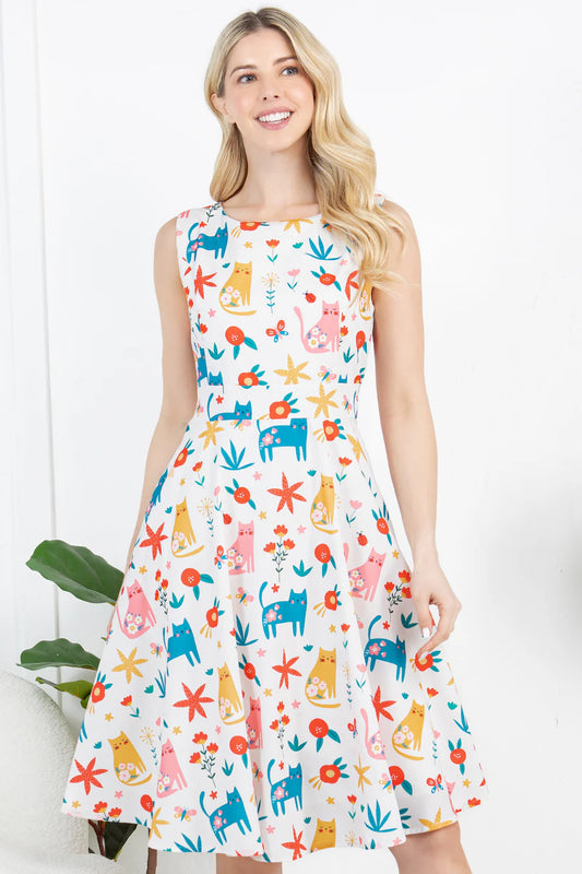 Floral Cat Print Dress