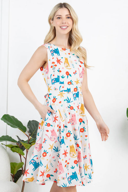 Floral Cat Print Dress