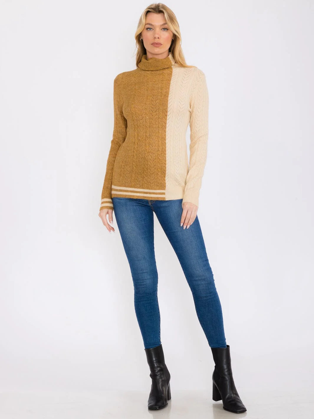Colorblock Turtleneck Sweater