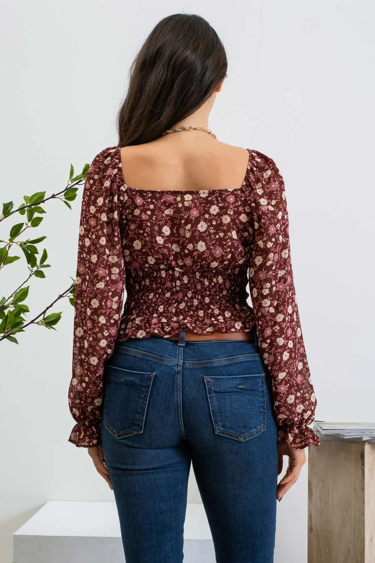Sweetheart Neckline Floral Top