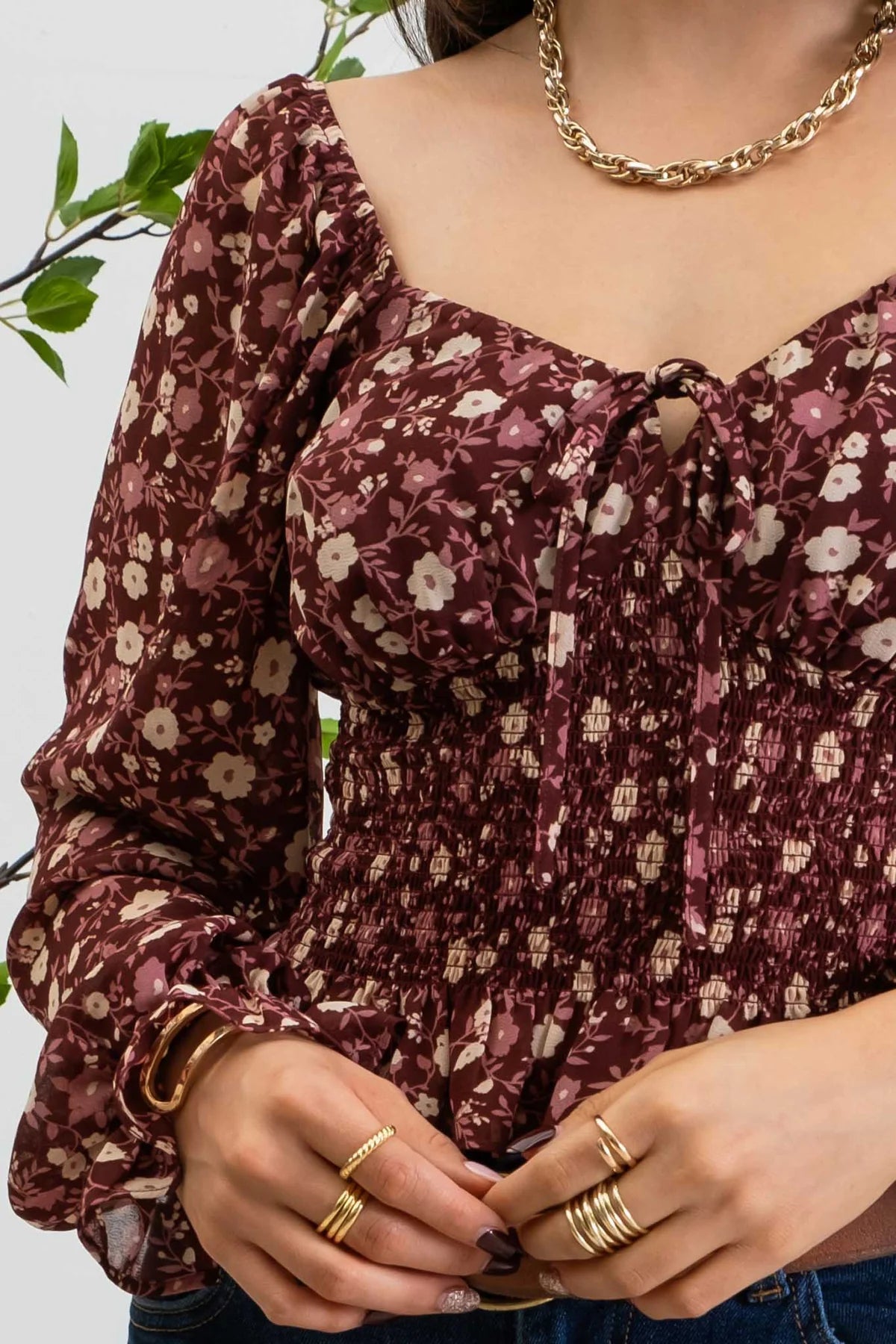 Sweetheart Neckline Floral Top