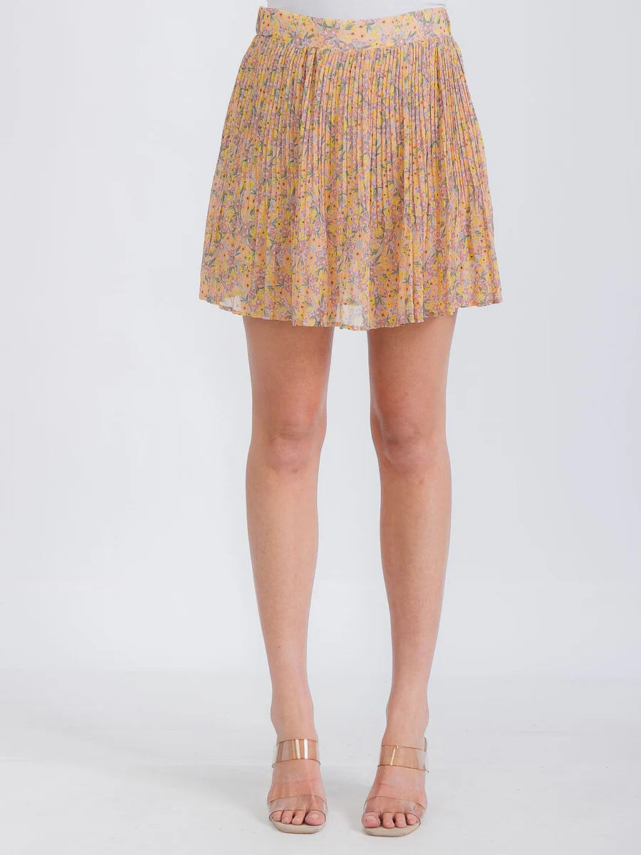 Pleated Floral Mini Skirt
