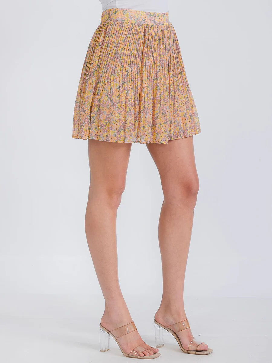 Pleated Floral Mini Skirt – Emilie-Bs