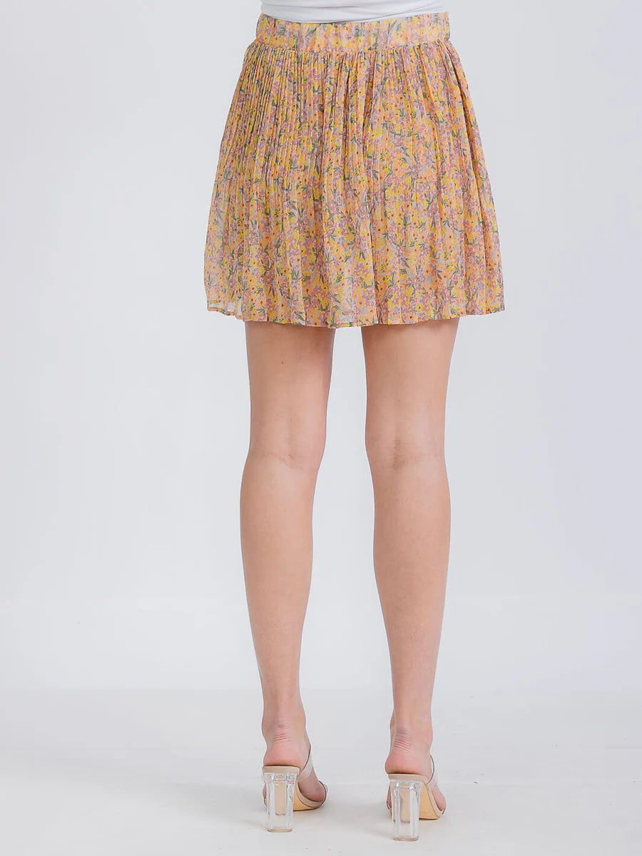 Pleated Floral Mini Skirt