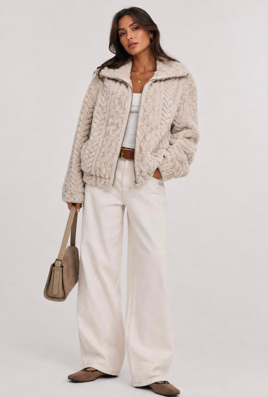 Textured Teddy Bomber Jacket