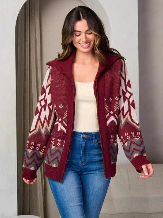 Multi Print Zip Sweater