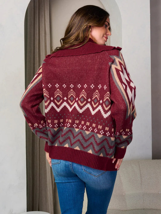 Multi Print Zip Sweater