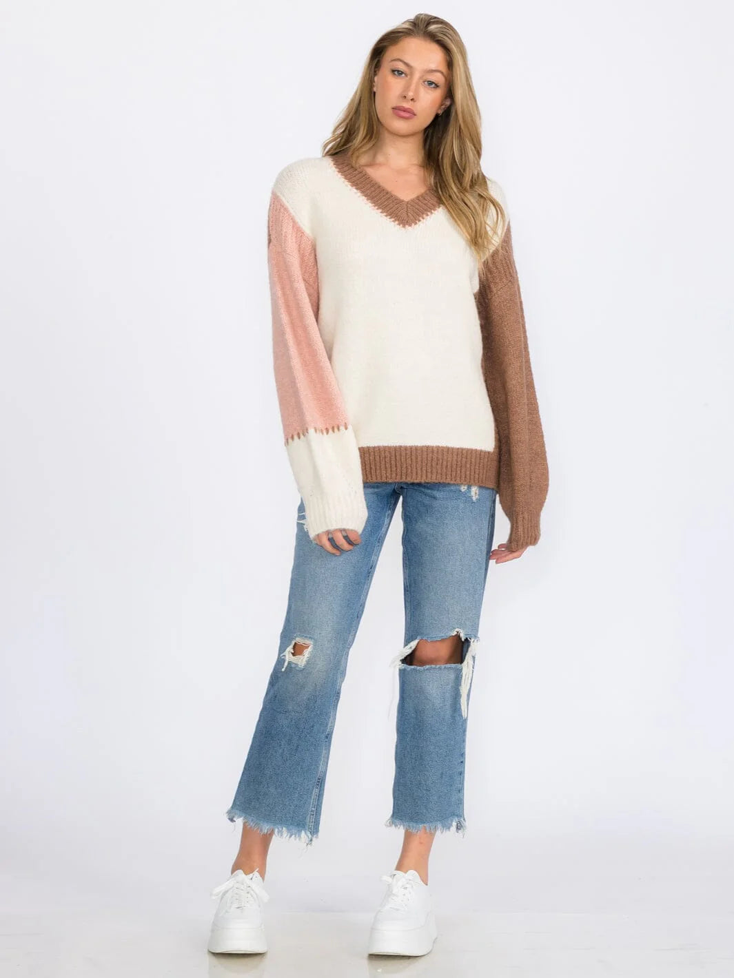 Soft Colorblock V-Neck Sweater
