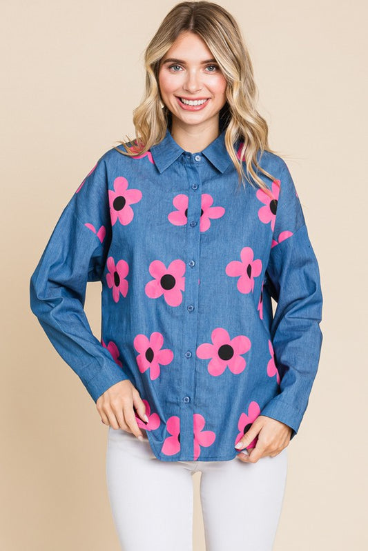 Denim Floral Top