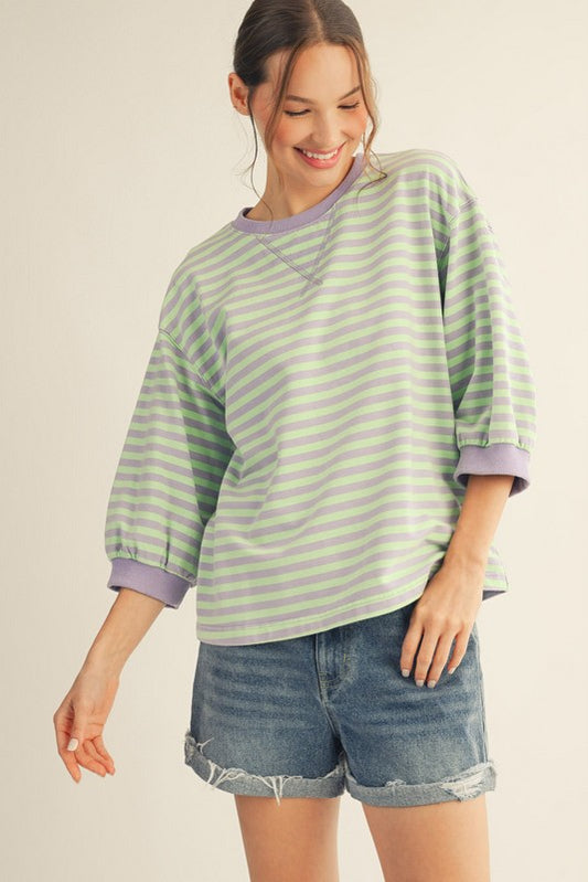 V-Notched Stripe Contrast Top