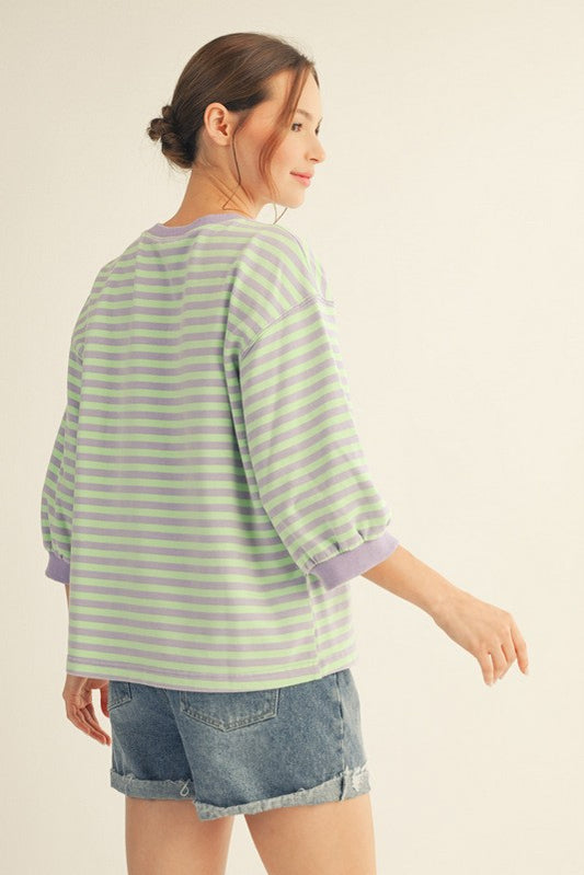 V-Notched Stripe Contrast Top