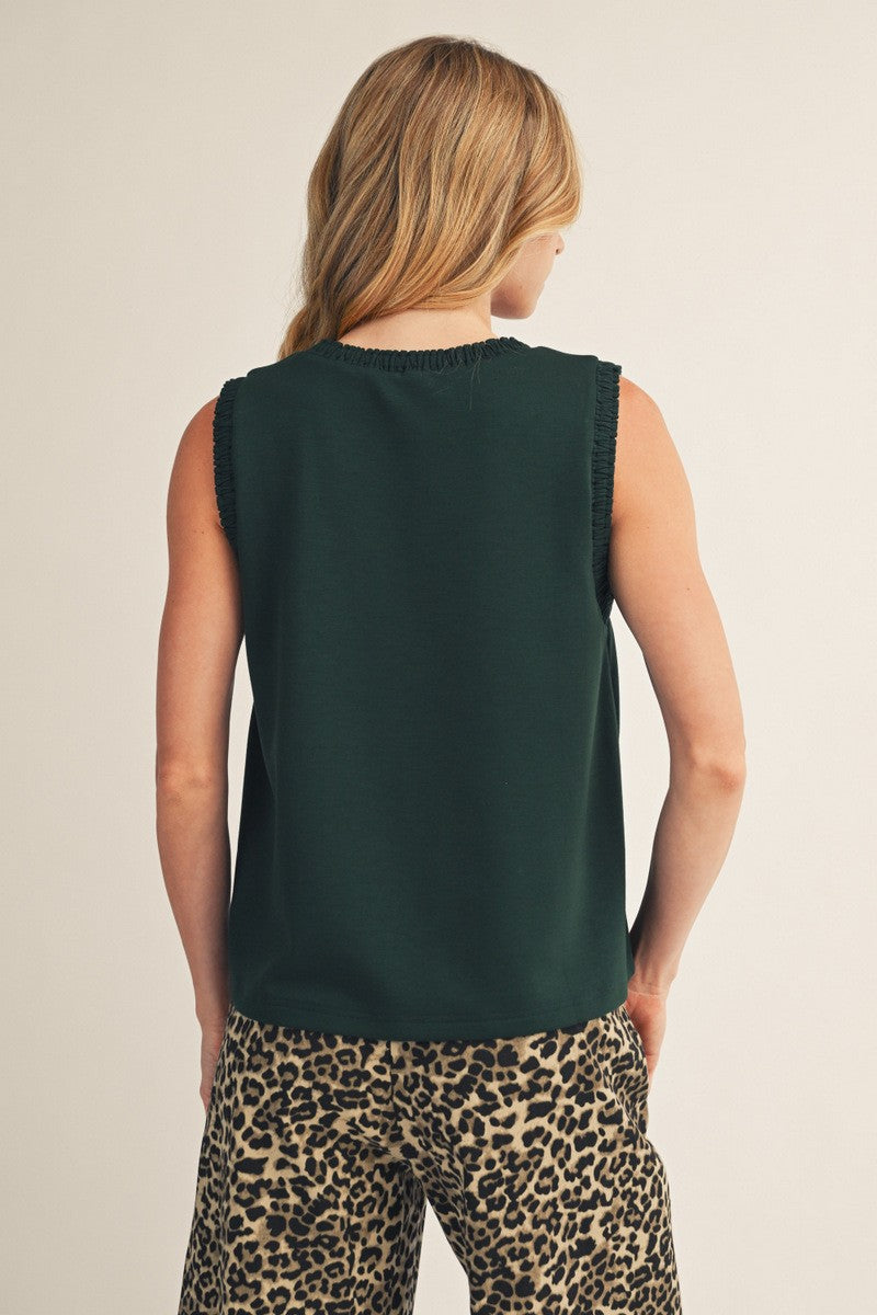 Ruffle Trim Tank - Hunter Green