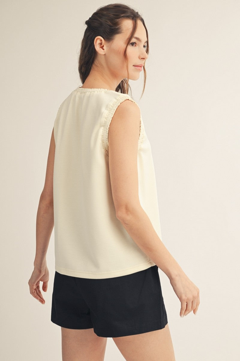 Ruffle Trim Tank - Ivory