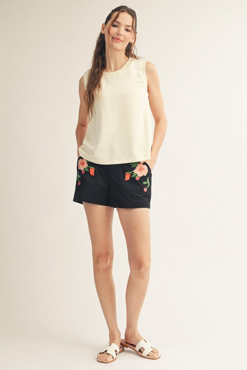 Ruffle Trim Tank - Ivory