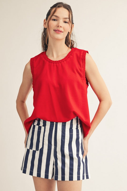 Ruffle Trim Tank - Red