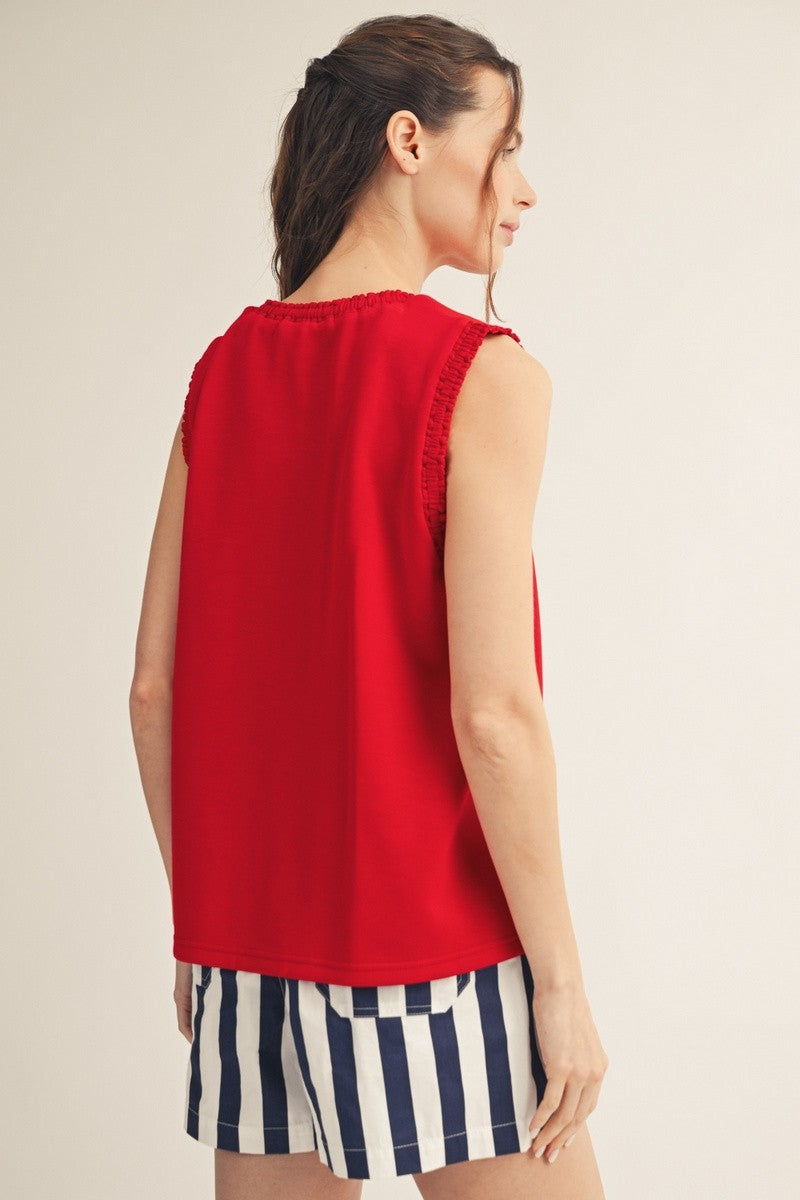 Ruffle Trim Tank - Red