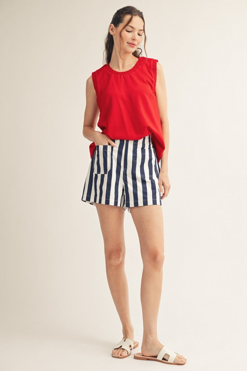 Ruffle Trim Tank - Red