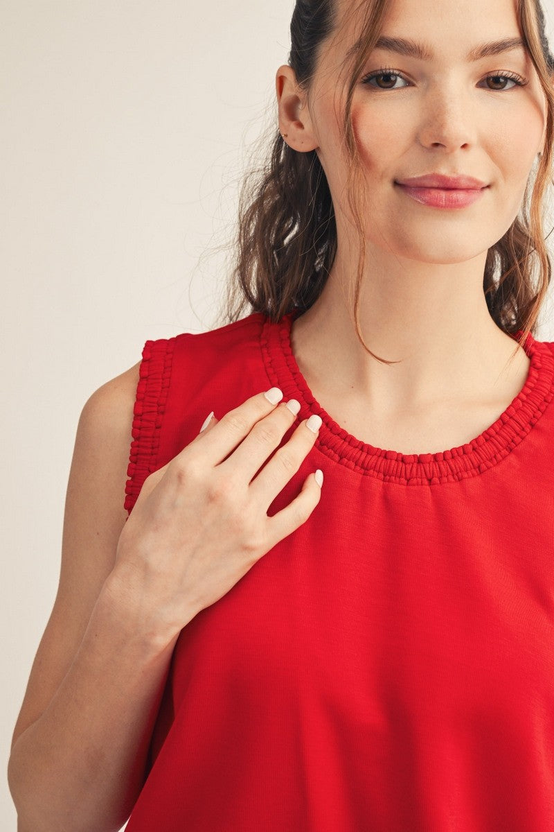 Ruffle Trim Tank - Red
