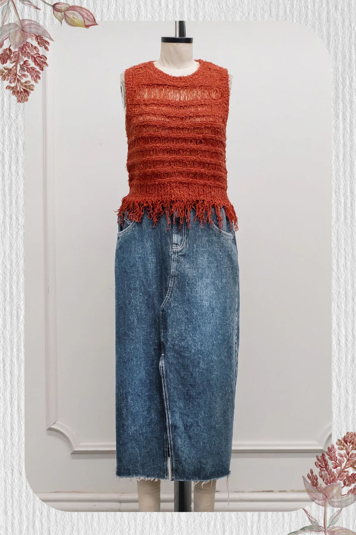 Rust Sleeveless Fringe Tank