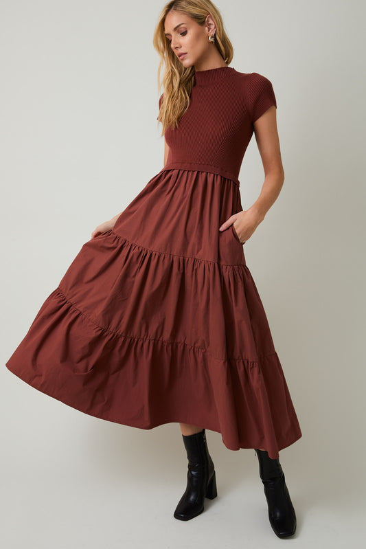 Woven Mix Tiered Dress