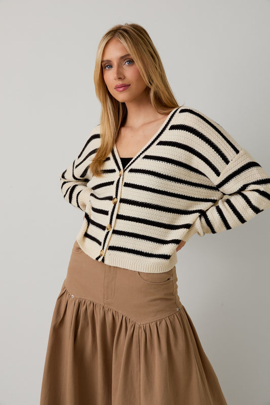 V-Neck Stripe Cardigan