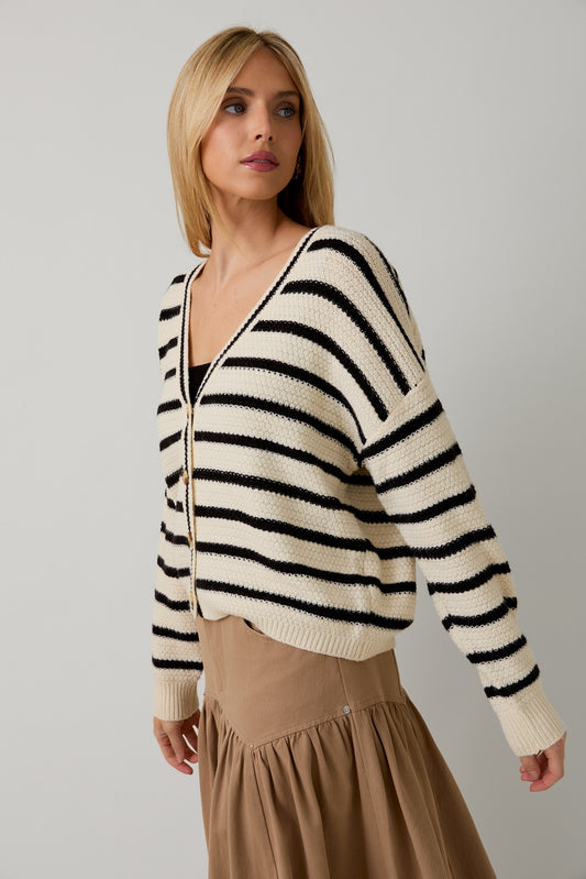 V-Neck Stripe Cardigan