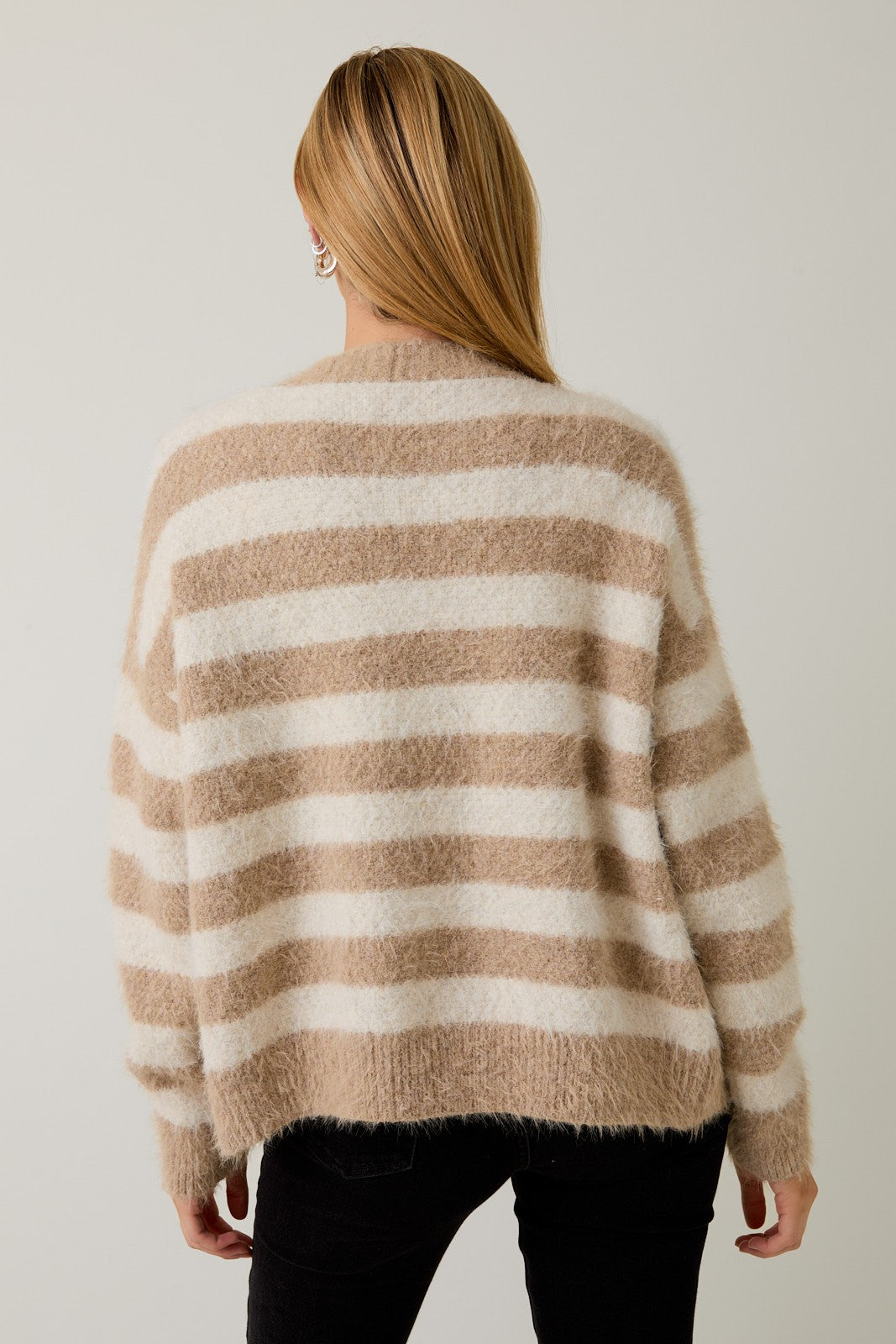 Fuzzy Taupe Stripe Cardigan