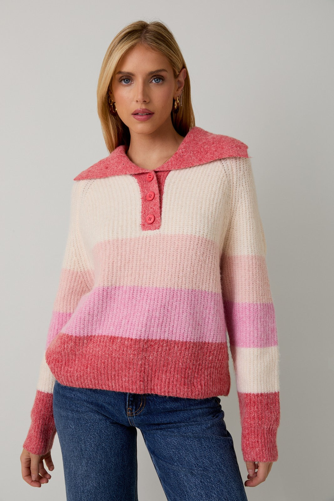 Button Collar Fuzzy Sweater
