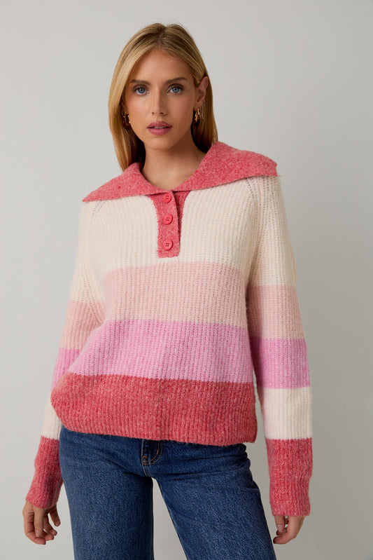 Button Collar Fuzzy Sweater