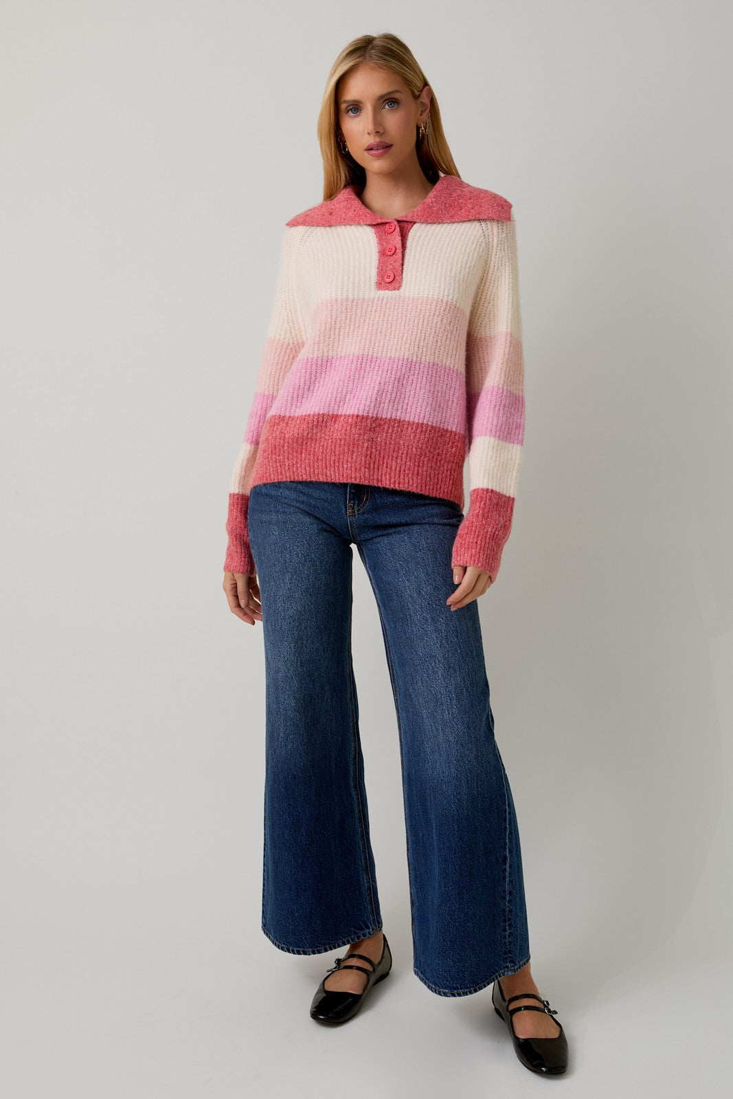 Button Collar Fuzzy Sweater