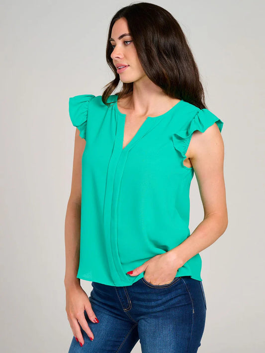 Ruffle Sleeve V-Neck Top