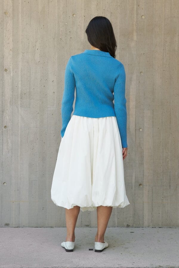 Button Closure Rib Knit Sweater - Blue