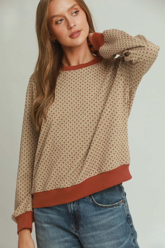 Geometric Contrast Trim Sweater