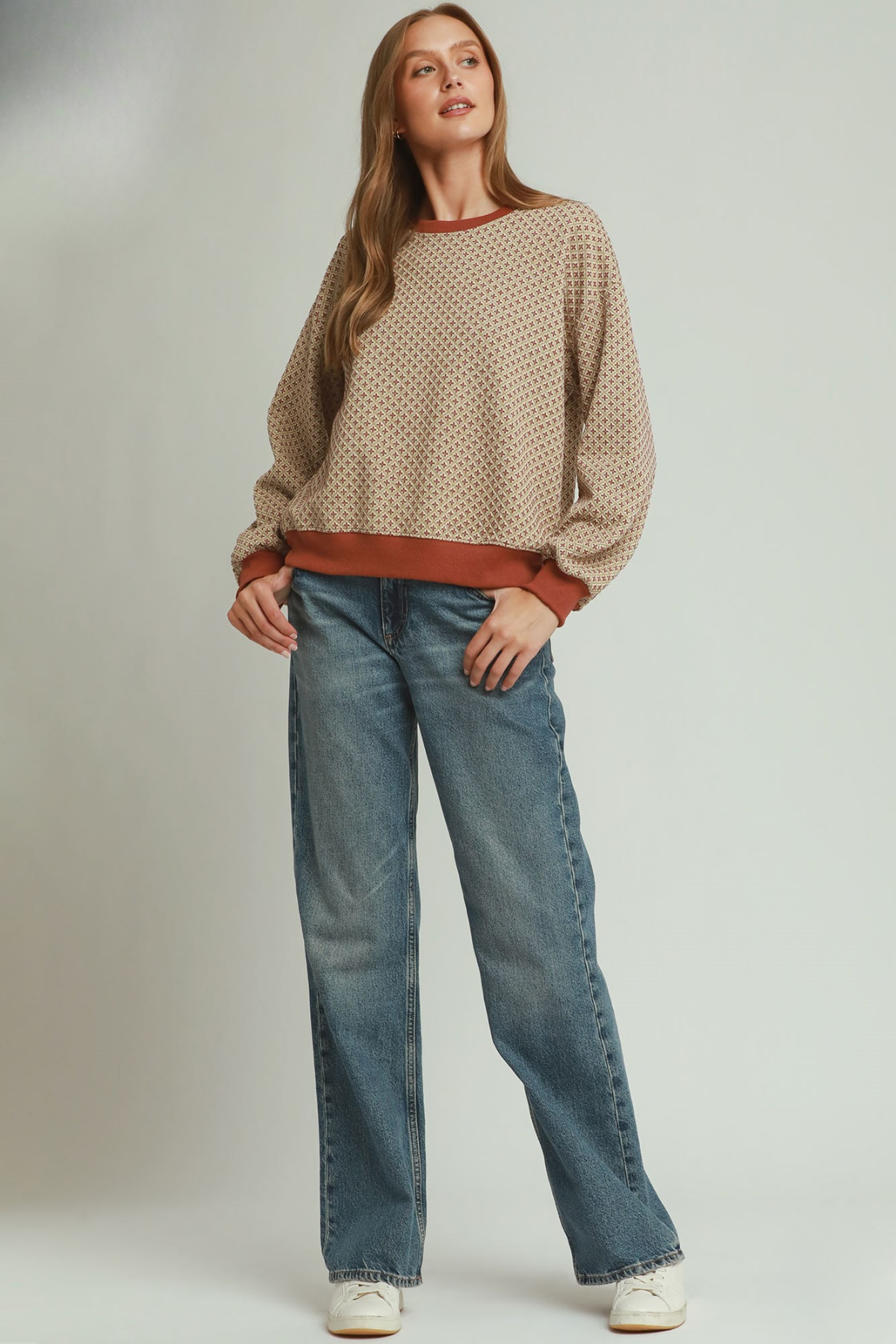 Geometric Contrast Trim Sweater